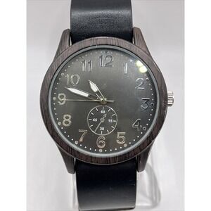 George Men's Quartz Watch Faux‎ Wood 43mm Case Black Band- New Battery